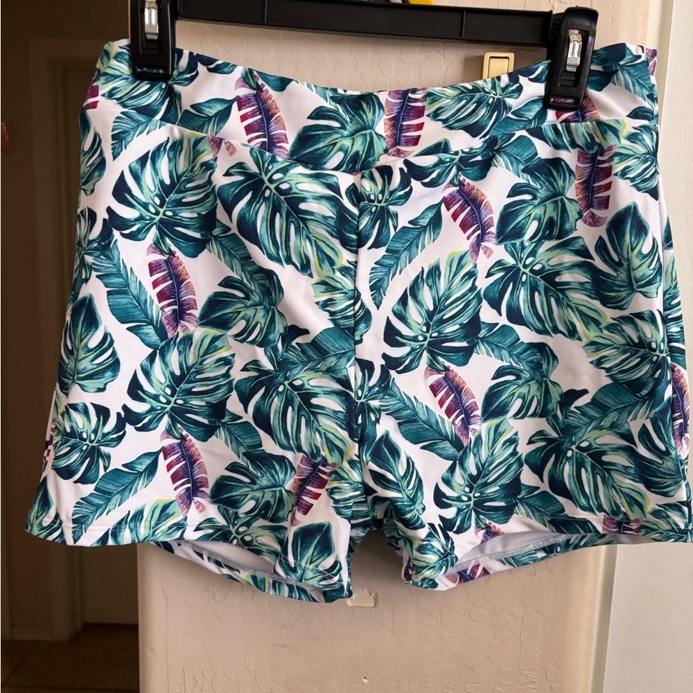 🍾NWT Eomenie Tropical Leaf Print Shorts and Blue Tankini Set, Size XL - Picture 6 of 9
